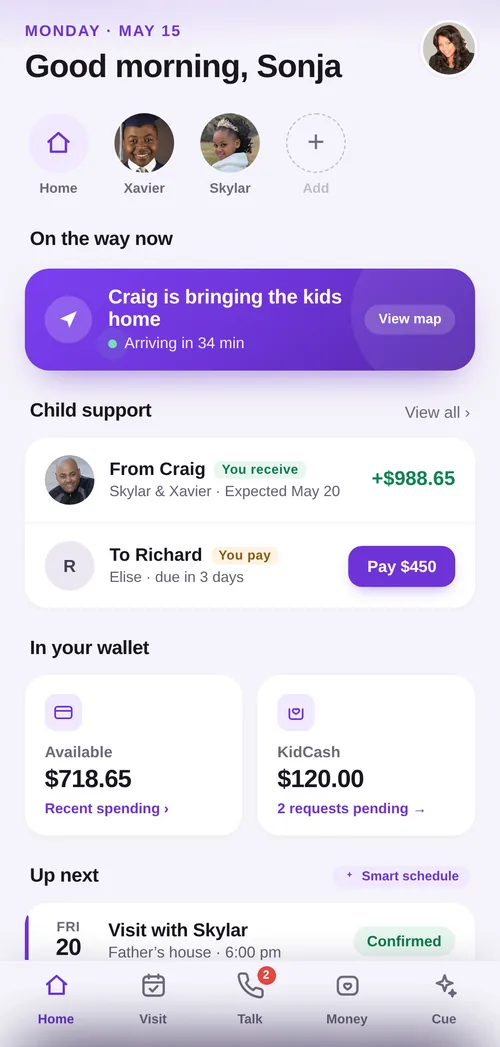 The Kidlytics Home screen bringing the family's day together.